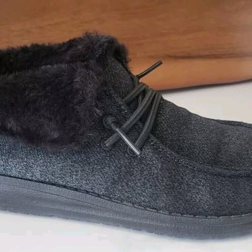 Hey Dude Britt Youth Girls Size 2 Sparkling Total Black Slip On Shoes Faux Fur